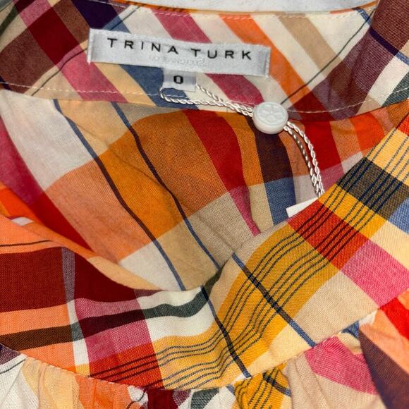 Trina Turk Reyes One Shoulder Plaid Dress with Detachable Flower – Size 0 – NWT - Picture 11 of 14